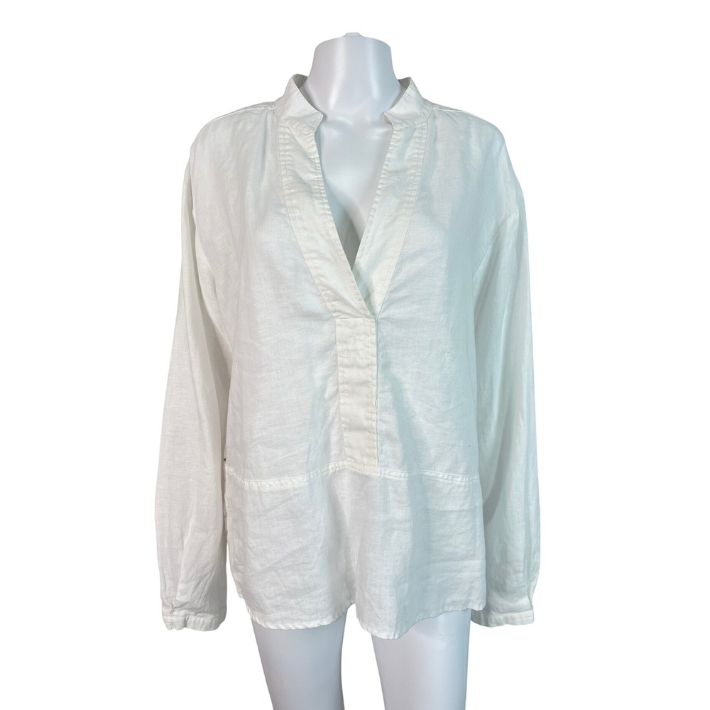 Sundance Women's Tunic Top White 100% Linen Long Sleeve Coastal Lagenlook Large